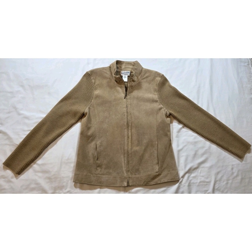 Pendleton Women's Suede/Merino Wool‎ Full Zip Sweater/Jacket Beige-Small Petite